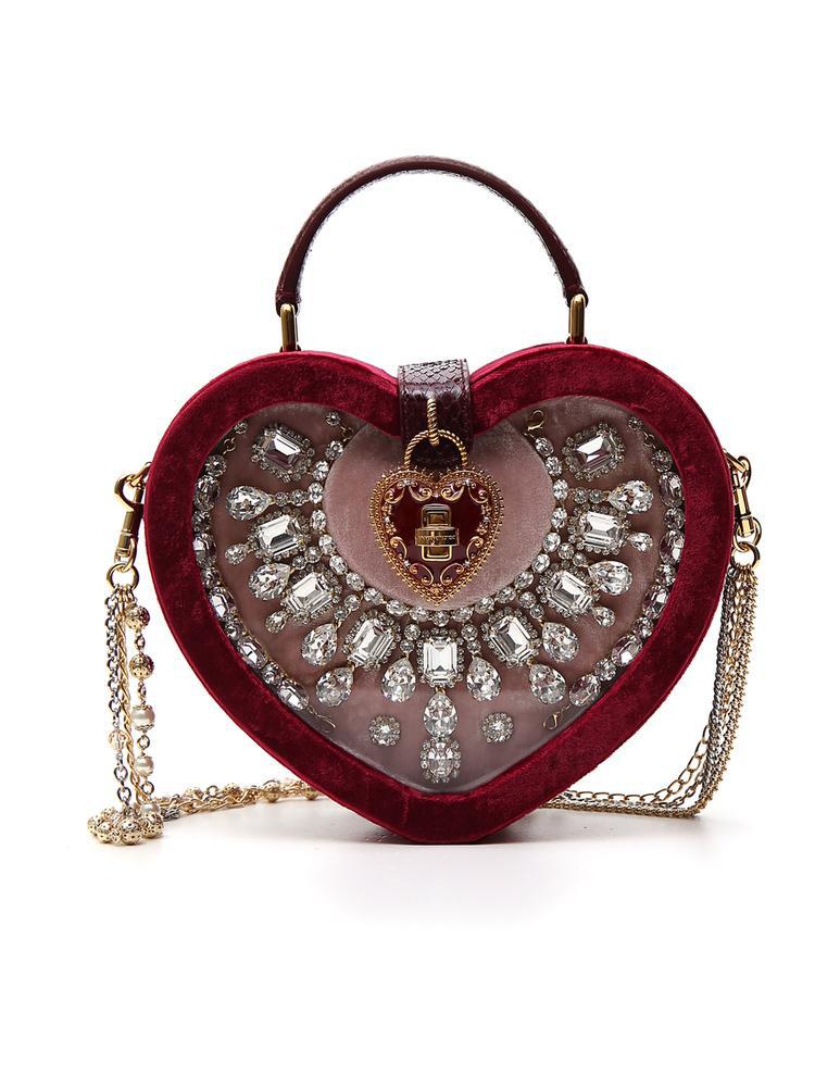 Dolce & Gabbana Embellished Heart Box Bag in Red | Lyst