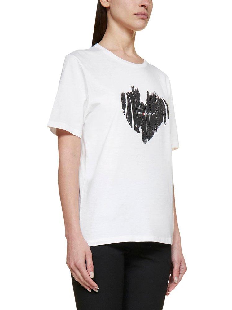 Saint Laurent Cotton Logo Heart T-shirt in White - Save 21% | Lyst