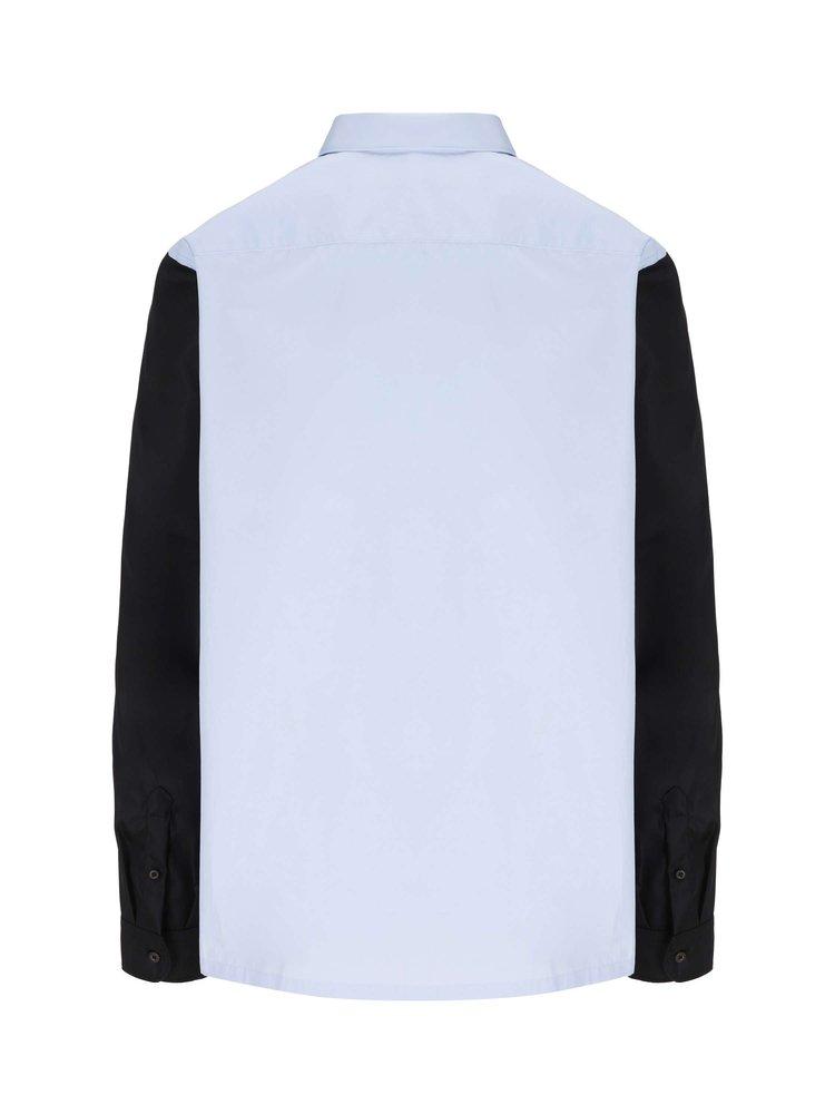 Prada Cotton Logo Patch Long-sleeved Shirt in Blue for Men | Lyst