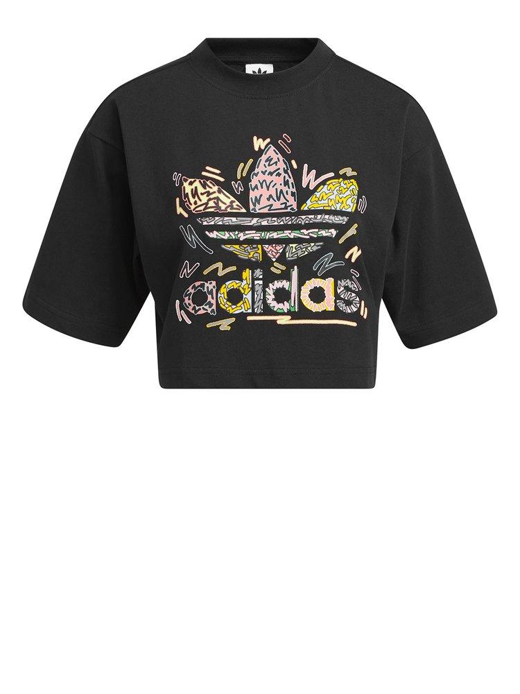 adidas Originals Logo-printed Crewneck Cropped T-shirt in Black | Lyst