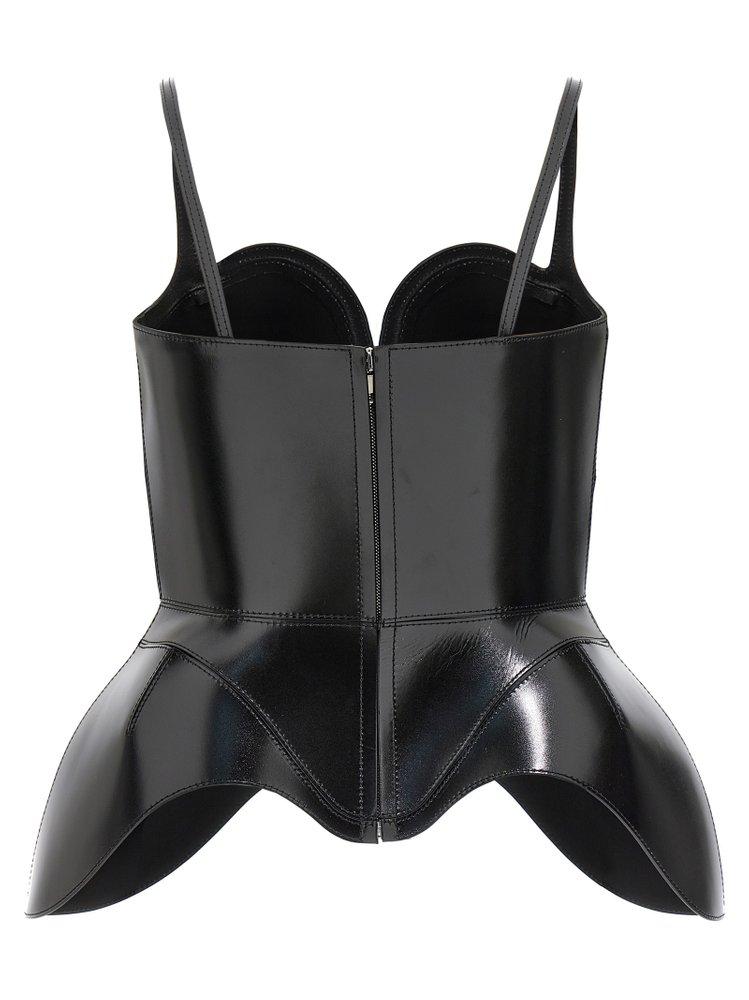McQueen Leather Corset Tops in Black | Lyst