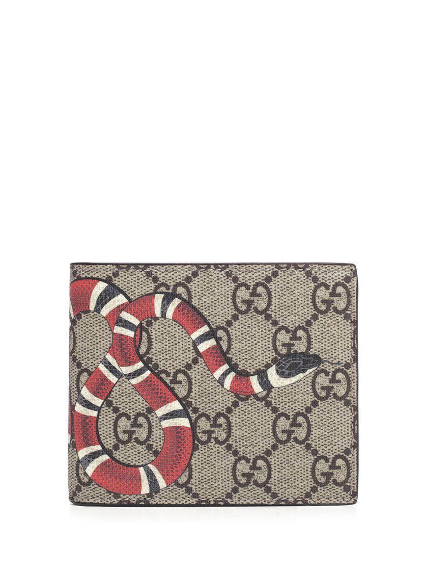 Gucci Men's GG Supreme Snake Card Holder in Beige | End Clothing