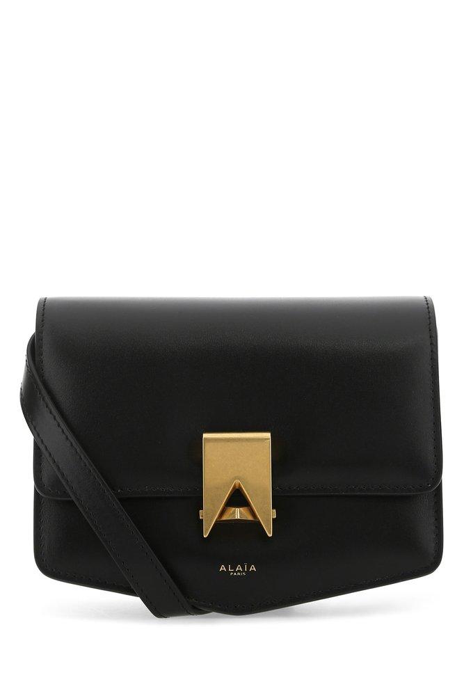 Alaïa Logo Printed Shoulder Bag in Black | Lyst