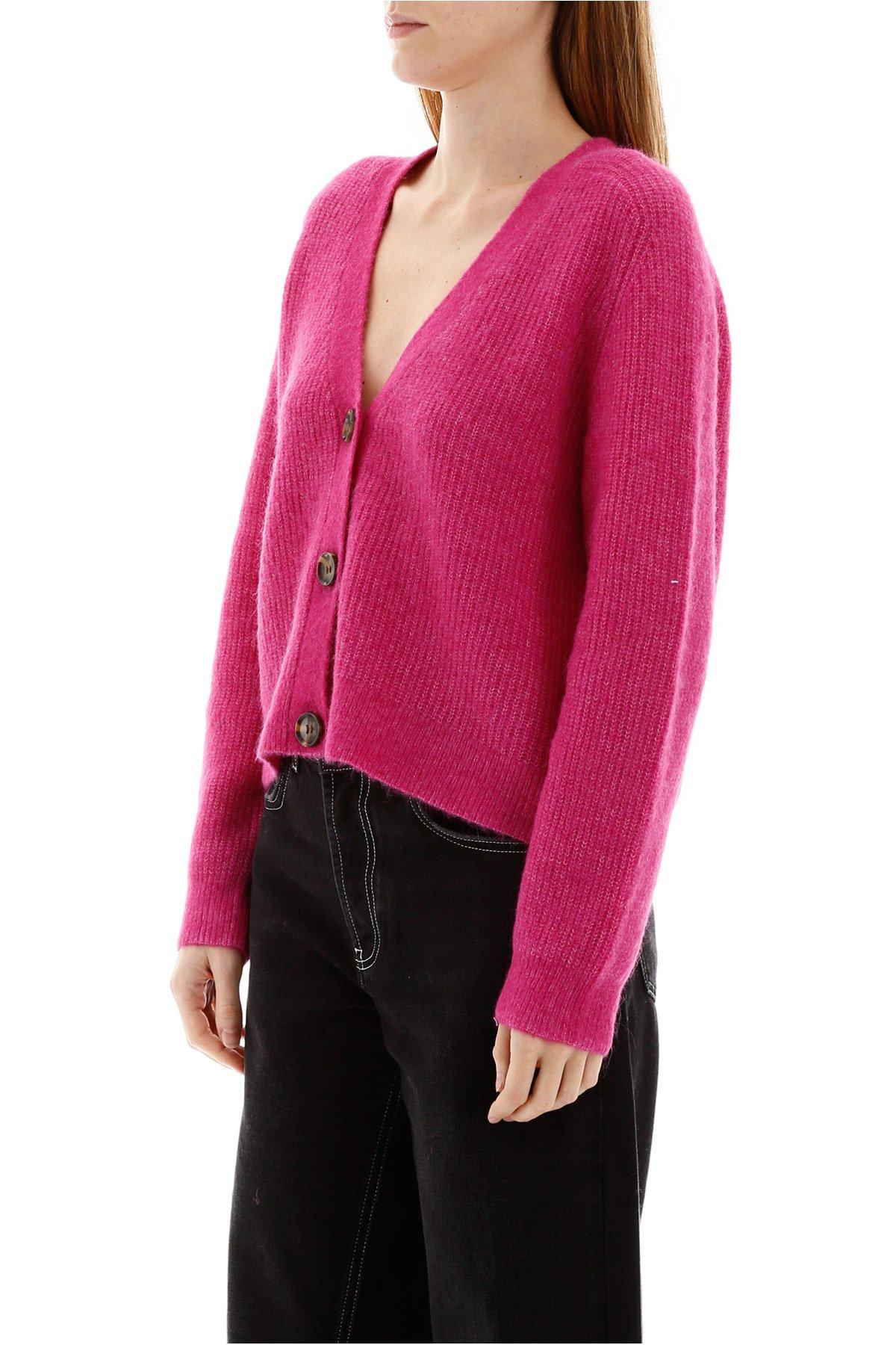 Ganni Ribbed Knitted Cardigan in Pink | Lyst