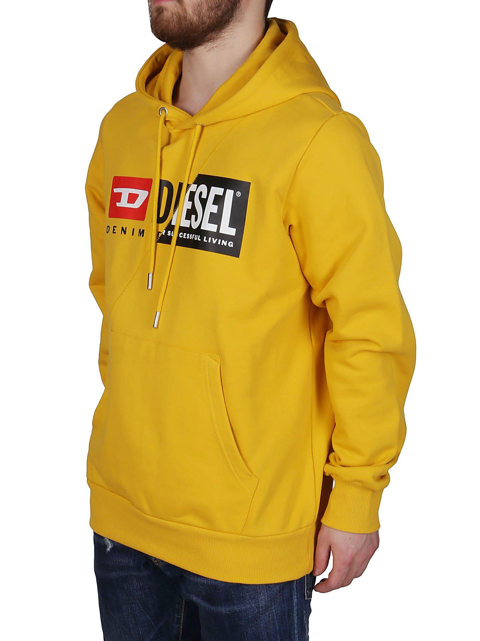 DIESEL S-girk-hood-cuty Spliced Logo Hoodie in Yellow for Men | Lyst