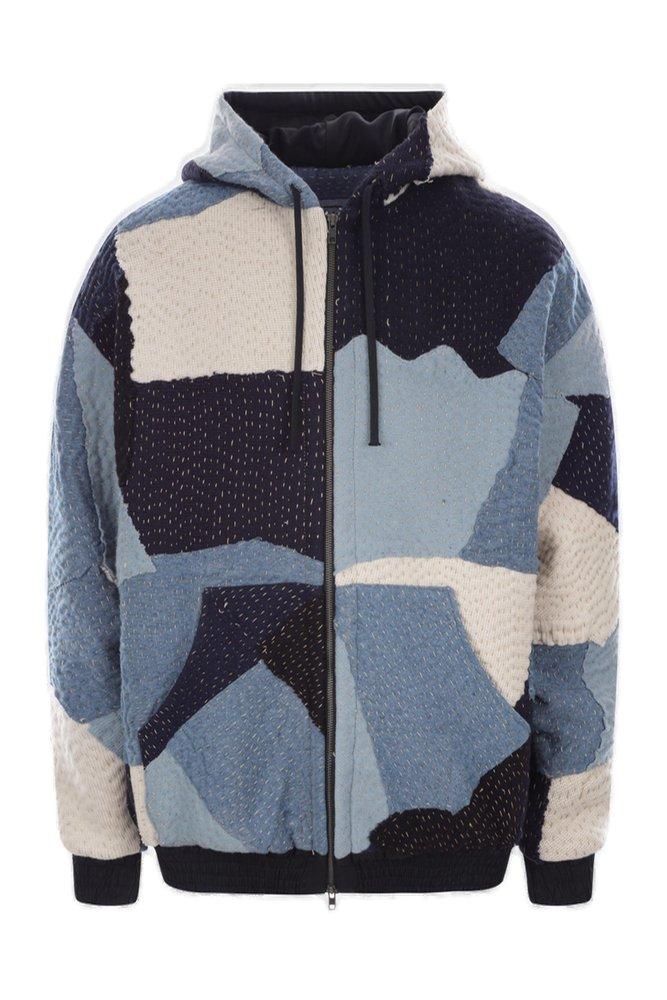 By Walid Hayden Patchwork Zip-up Drawstring Hoodie in Blue for Men