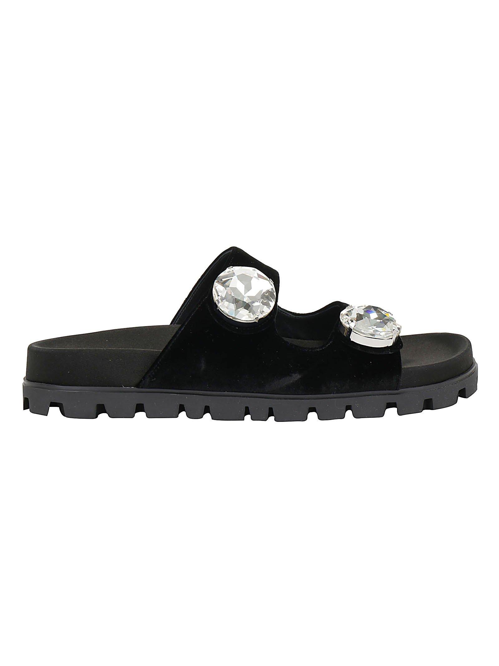 Miu Miu Gobstopper Crystal-embellished Velvet Slides in Black - Lyst