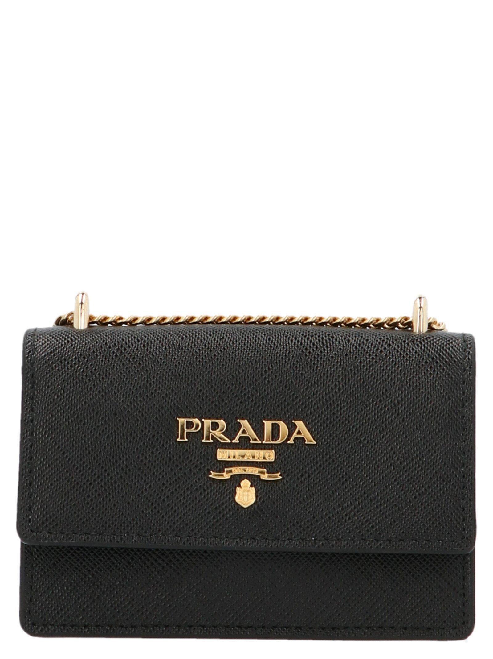 Prada Leather Logo Chain Strap Card Holder in Black Lyst