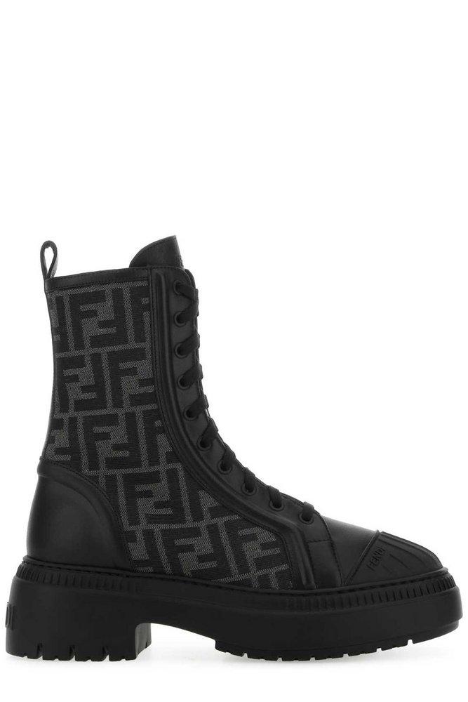 Fendi Domino Combat Boots in Black | Lyst