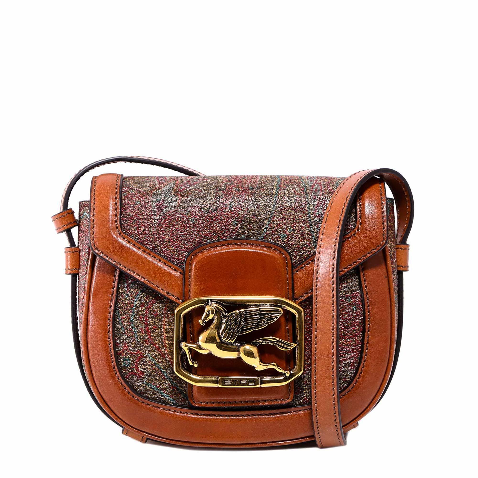 Etro Leather Pegaso Paisley Printed Crossbody Bag in Brown Save 12