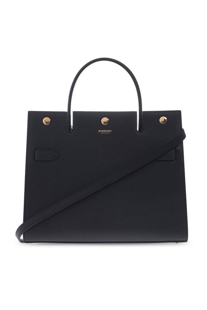 【関税負担】 BURBERRY Medium Title hand bag Burberry Medium Leather Title Bag in Black | Lyst