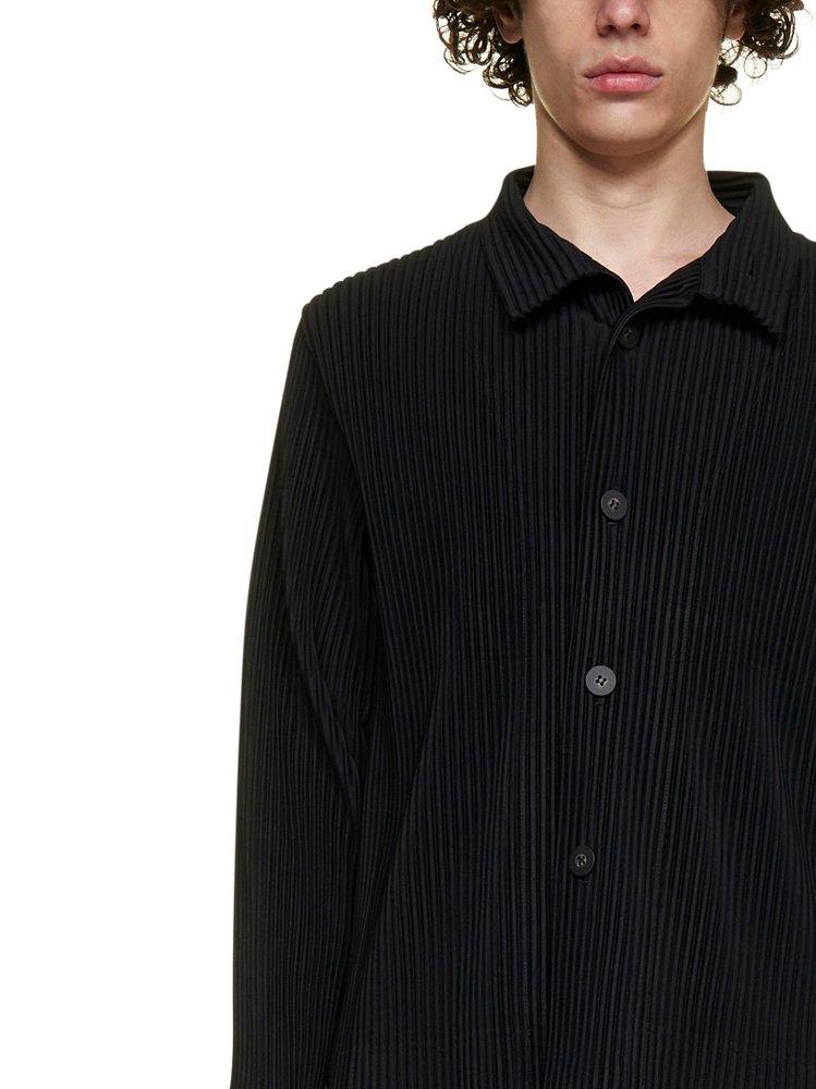 Homme Plissé Issey Miyake Pleated Buttoned Shirt in Black for Men | Lyst