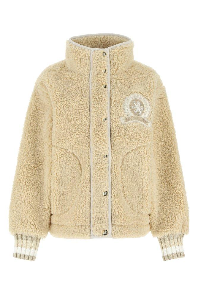 Tommy Hilfiger Crest Faux Fur Varsity Jacket in Natural | Lyst
