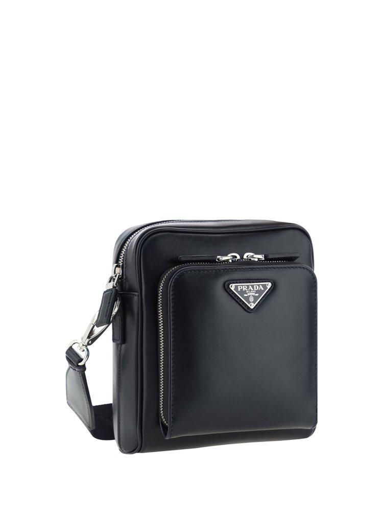 Re-Nylon leather-trimmed crossbody bag in black - Prada | Mytheresa