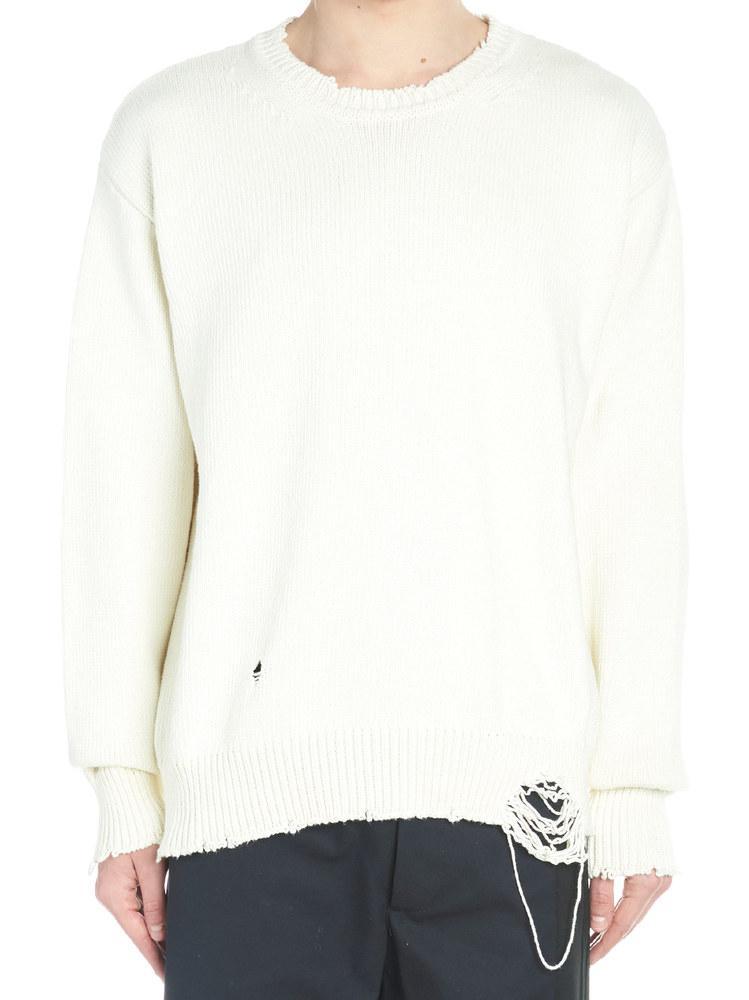 white distressed sweater
