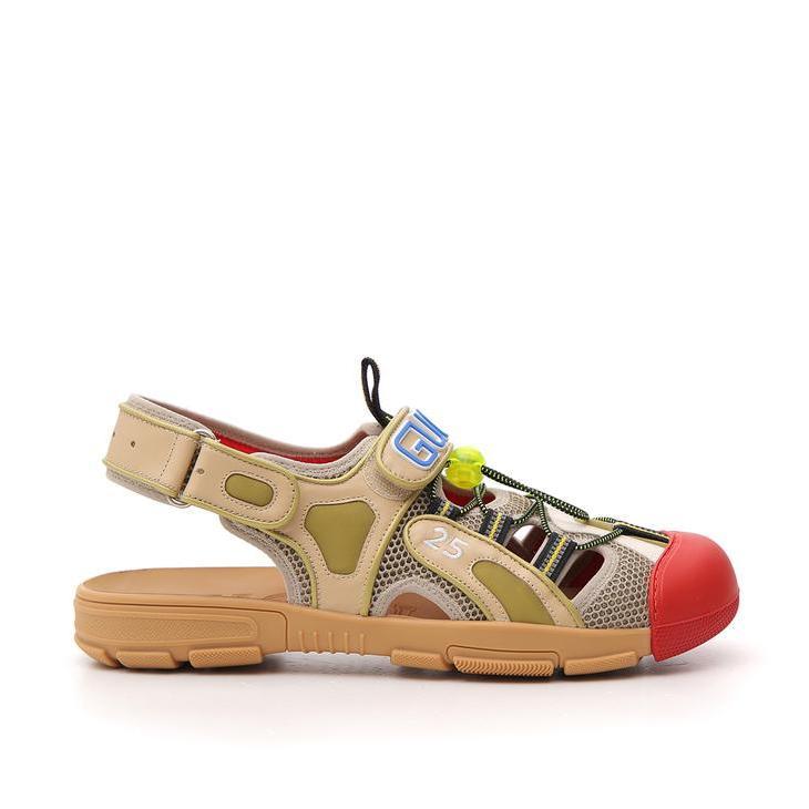 Gucci Leather Logo Embossed Sport Sandals in Brown for Men - Lyst