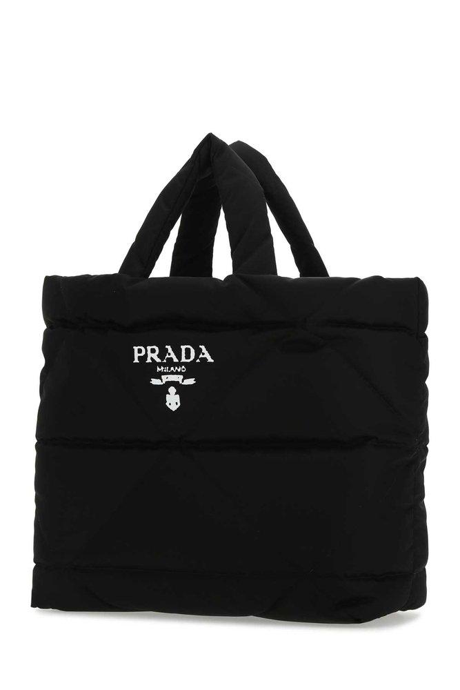 Prada Logo Detailed Padded Tote Bag in Black for Men