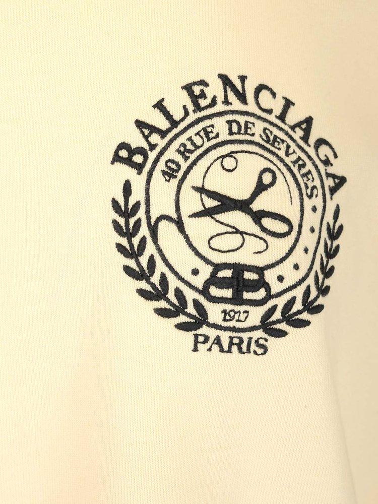 Balenciaga Cotton Scissors Crest Crewneck T-shirt in Beige (Natural) | Lyst