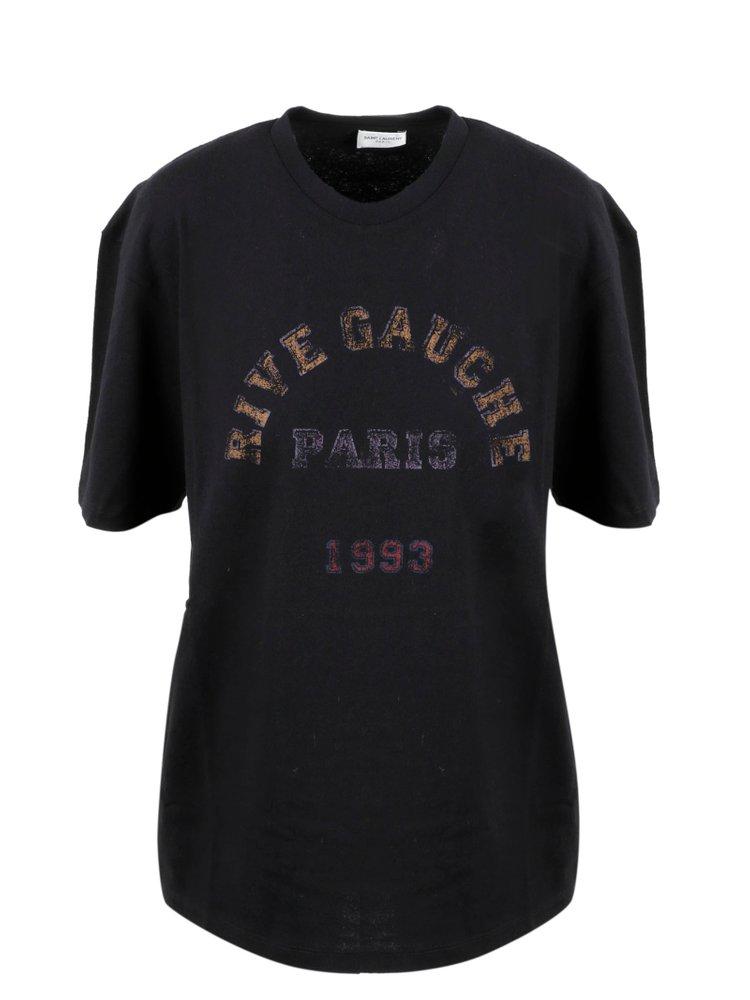 Saint Laurent Rive Gauche Printed Crewneck T-shirt in Black | Lyst