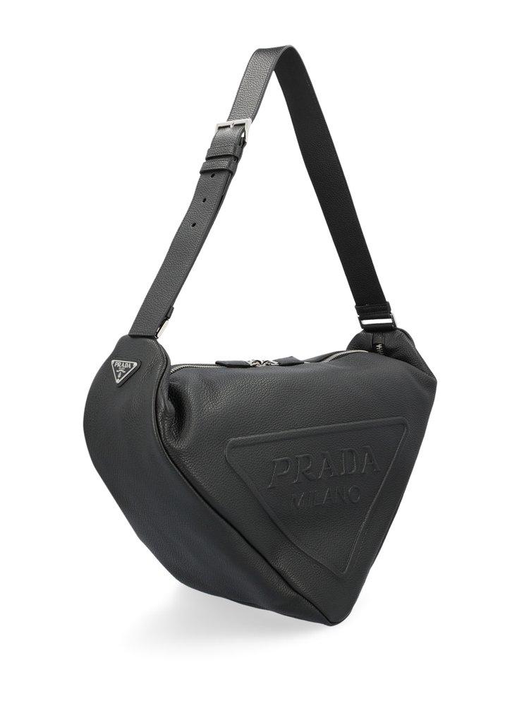 Prada Logo Embossed Triangle Shoulder Bag in Black for Men | Lyst