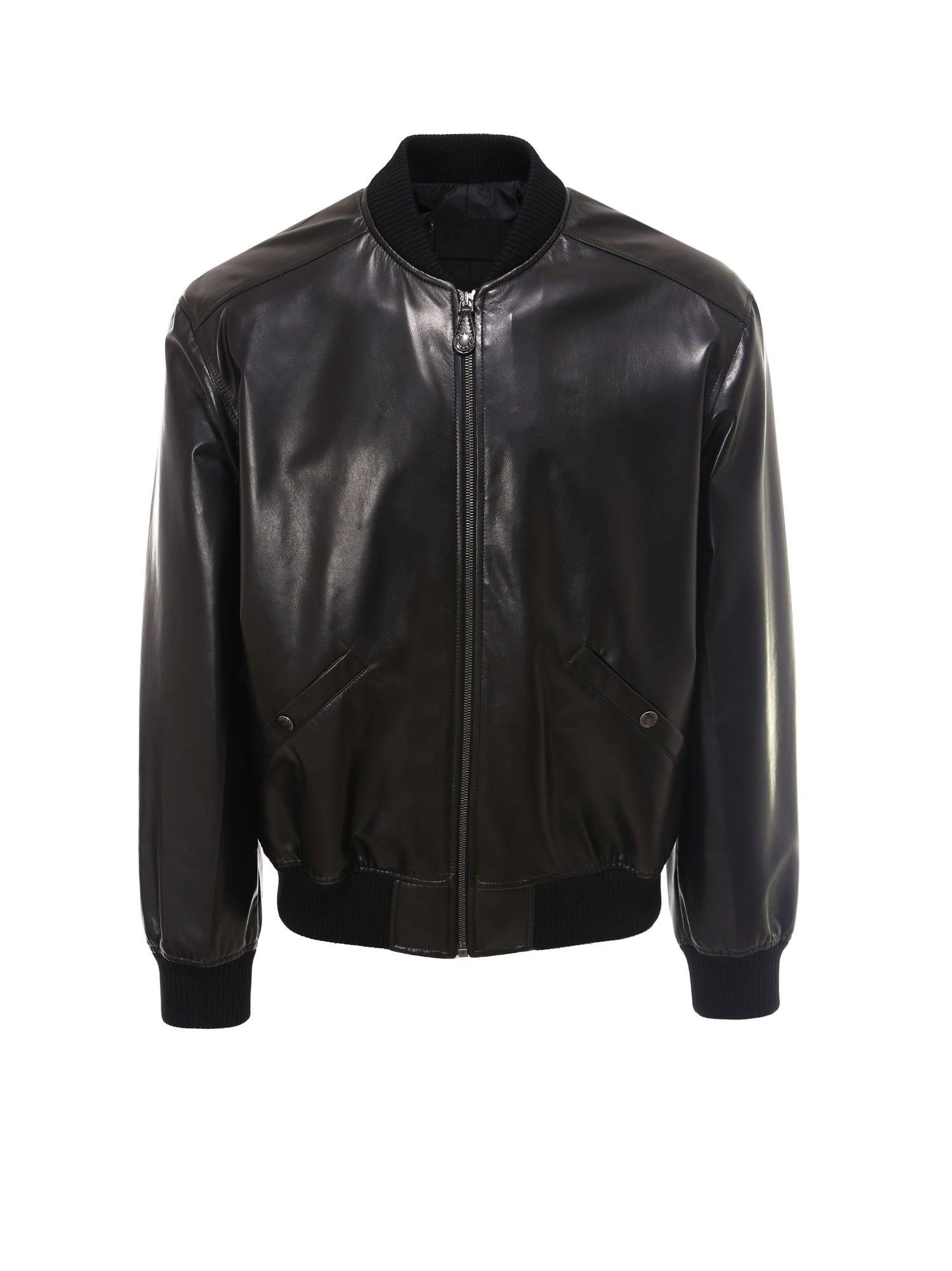 Prada Men's Black Nappa Bomber Jacket 50 Leather