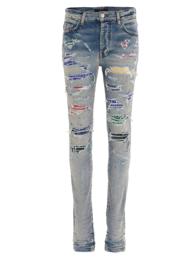 Amiri Denim Bandana-patch Distressed Skinny Jeans in Blue for Men | Lyst UK