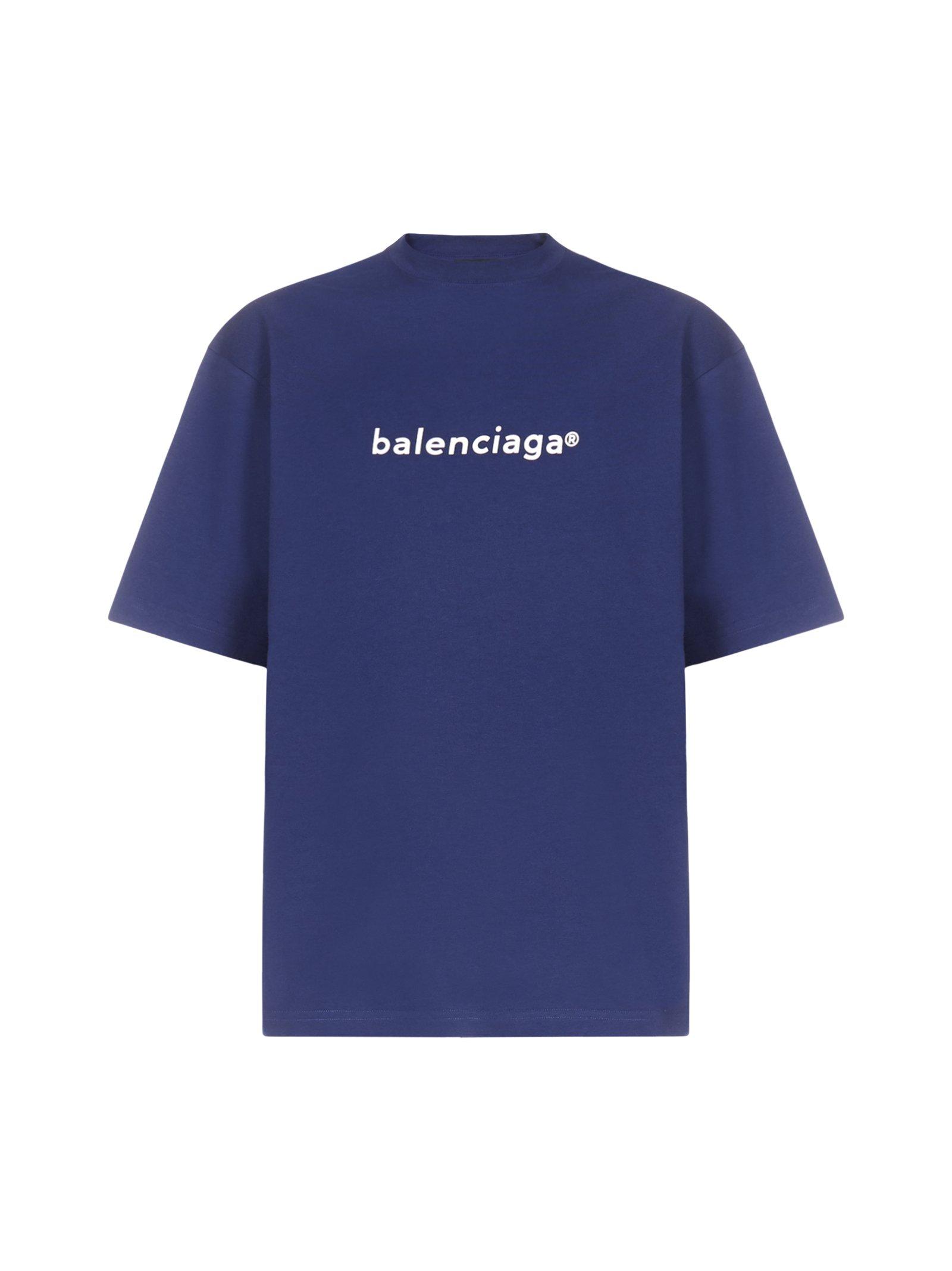 Balenciaga Cotton Logo T-shirt in Blue for Men - Lyst