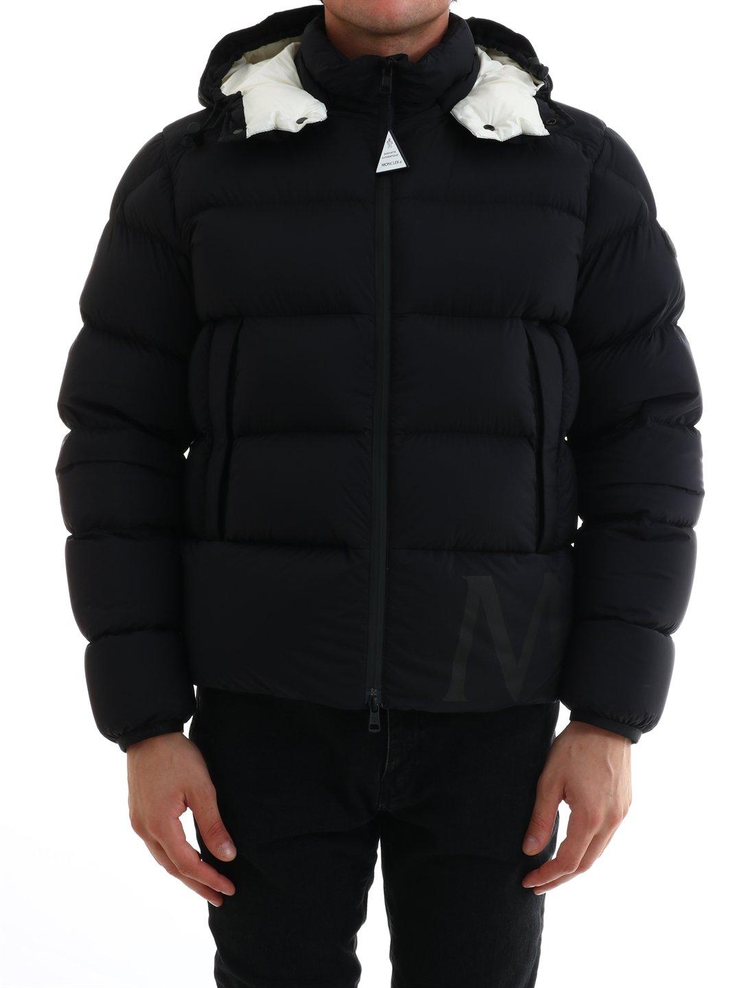 Moncler Synthetic Hooded Logo Puffer Jacket in Black for Men - Lyst