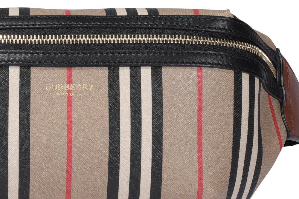 Burberry Icon Stripe Print Leather Cube Bum Bag in Black for Men
