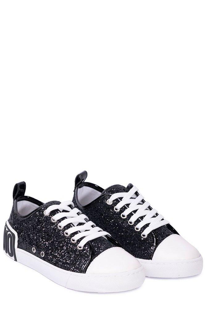 Moschino Logo patch Glitter Detail Lace up Sneakers in Black Lyst