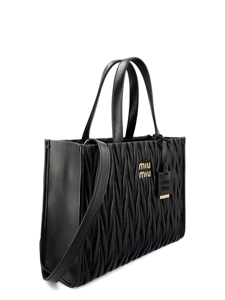 Miu Miu Logo-plaque Tote Bag in Black | Lyst Miu Miu Logo-plaque Tote Bag in Black | Lyst