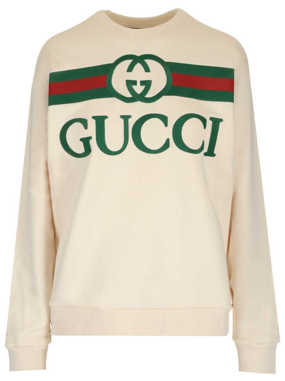 Gucci Cotton Logo Embroidered Sweater in White - Lyst