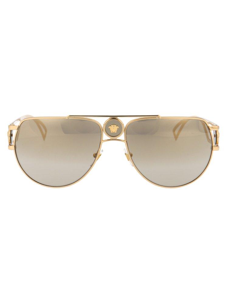 Versace Eyewear Double Bridge Aviator-frame Sunglasses in Natural for Men |  Lyst