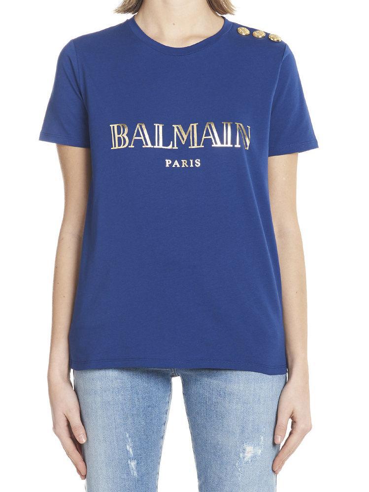 Balmain Cotton Logo T-shirt in Blue - Lyst