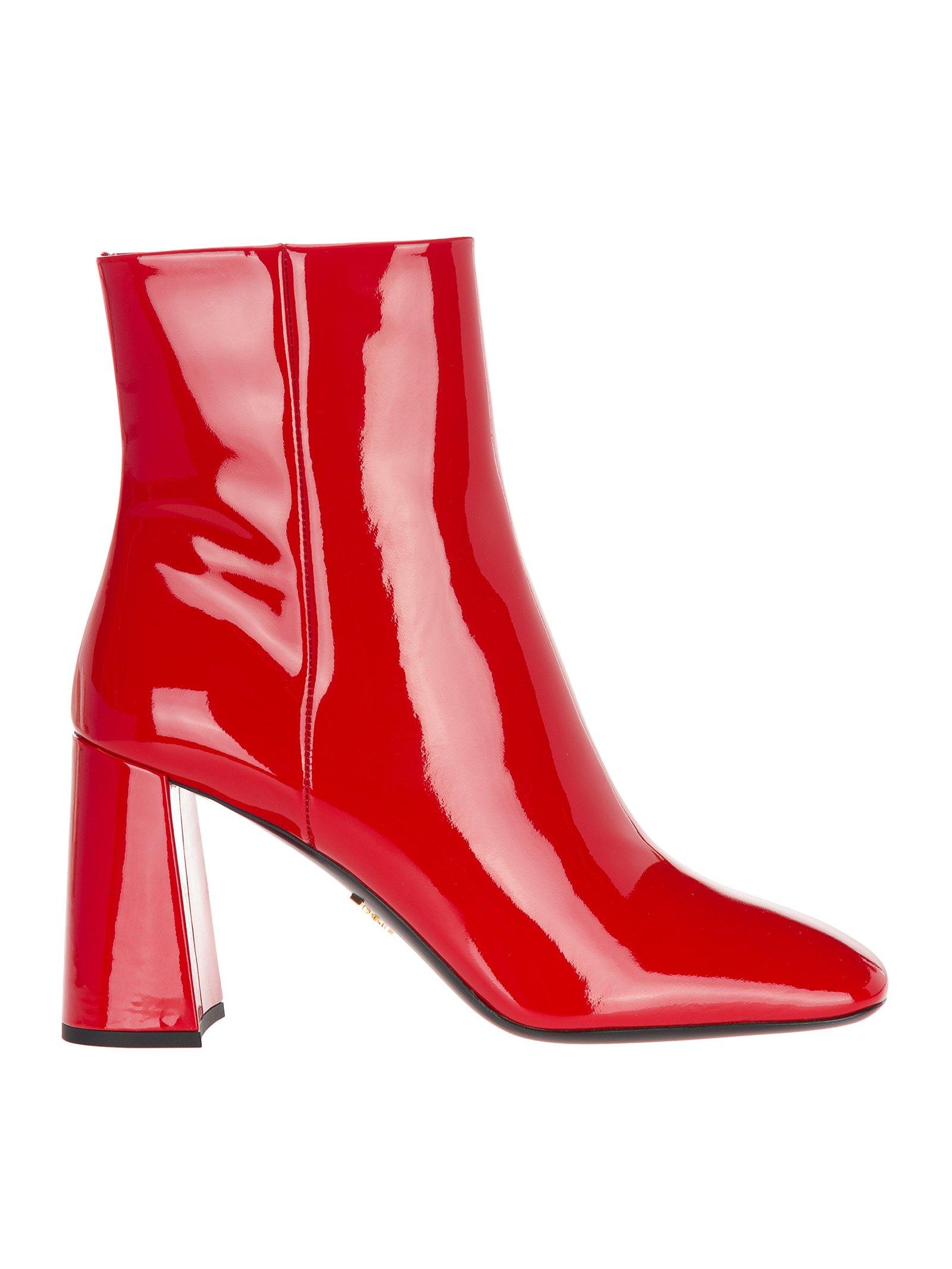 Prada Leather Patent Block Heel Boots in Red - Lyst