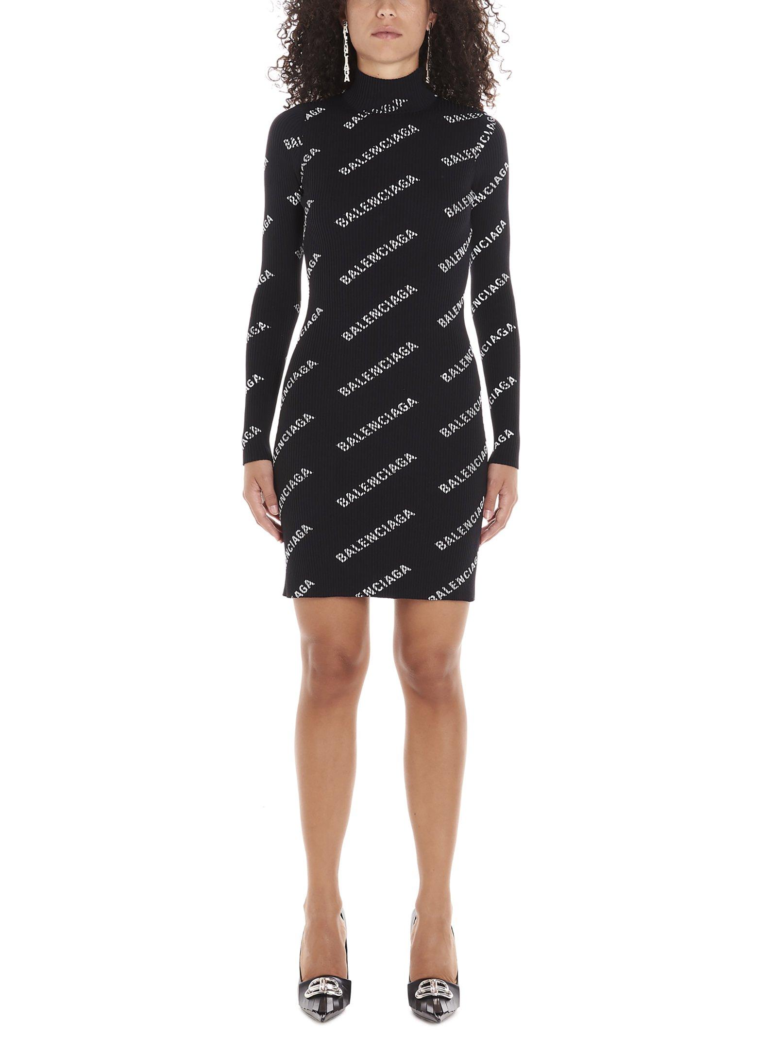 Balenciaga Logo Print Mini Dress in Black | Lyst