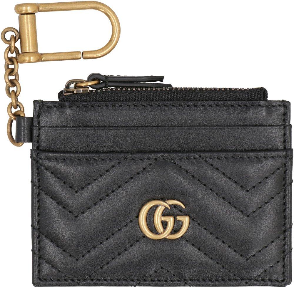 Gucci Marmont GG Logo Black Leather Key Pouch Clutch Bag