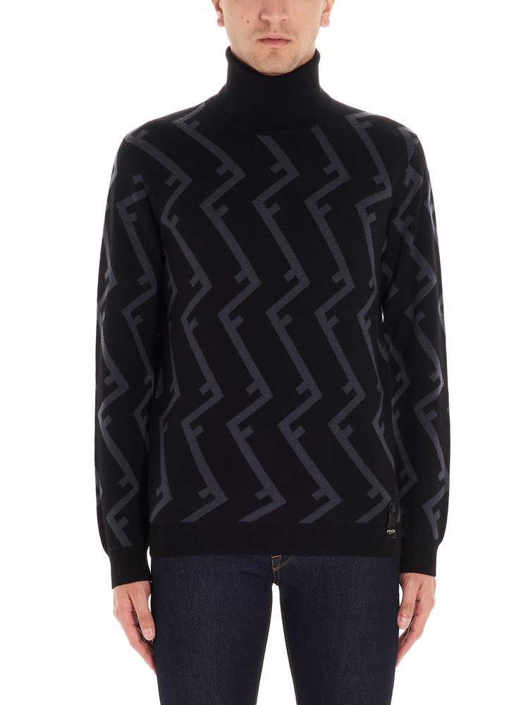Fendi Wool Ff Logo Turtleneck Knitted Pullover in Black for Men - Lyst