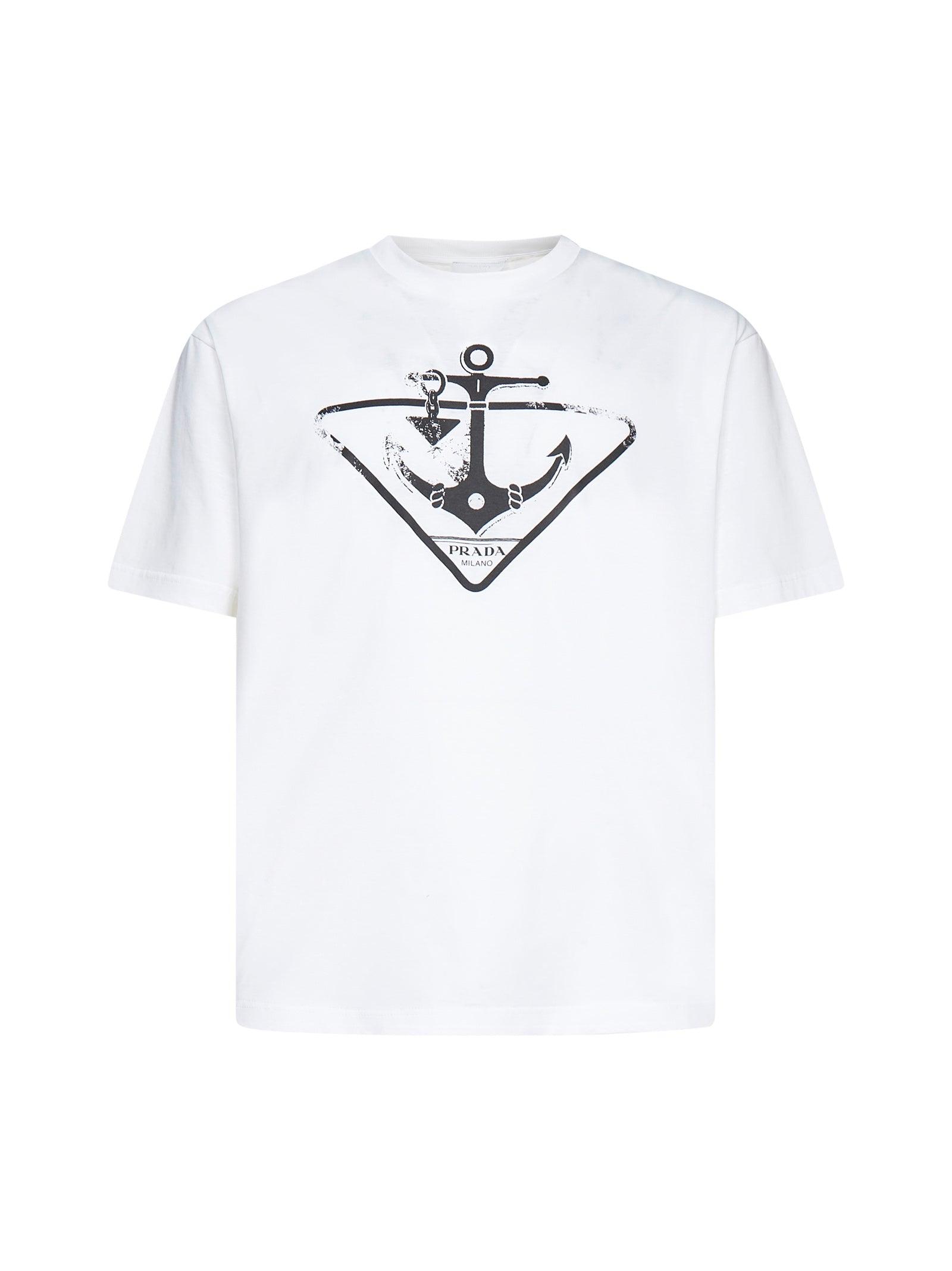 Prada Logo Printed Crewneck T-shirt in White for Men | Lyst