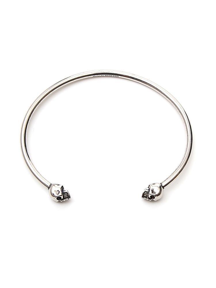 Alexander McQueen Twin Skull Slip on Bracelet in White for Men Lyst