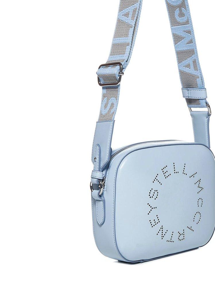 Stella McCartney Logo Perforated Mini Camera Bag in Blue | Lyst