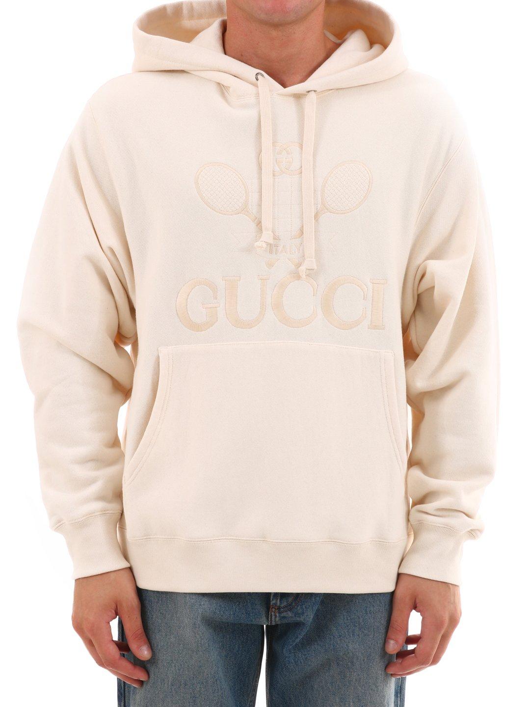 Gucci Cotton Tennis Logo Hooded Sweatshirt in White for Men | Lyst
