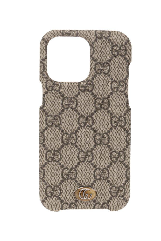 Gucci iphone 14plus/14pro max leather monogram case