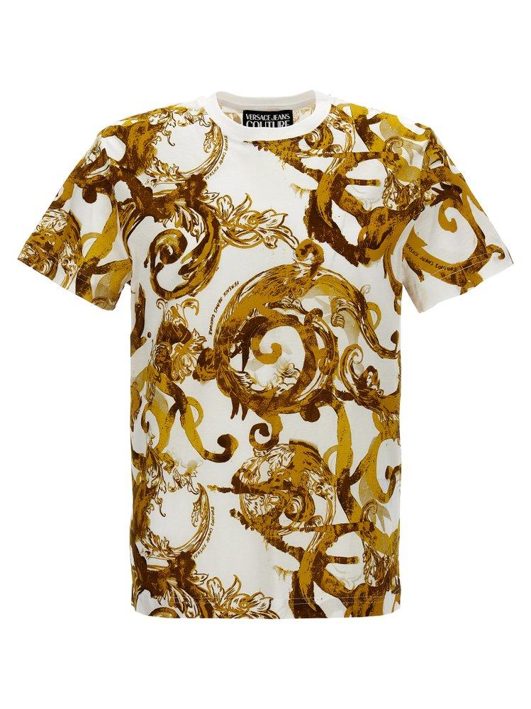 Versace Jeans Couture Baroque Print Crewneck T shirt in Metallic
