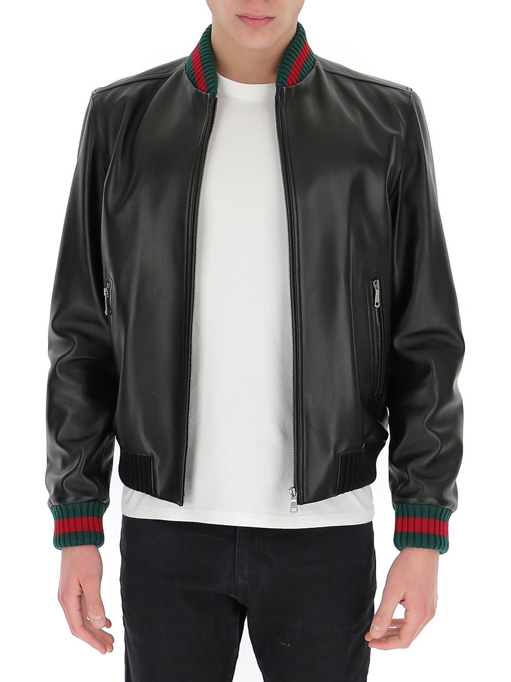 Orator at tiltrække Mug Gucci Web-detailed Leather Jacket in Black for Men - Lyst