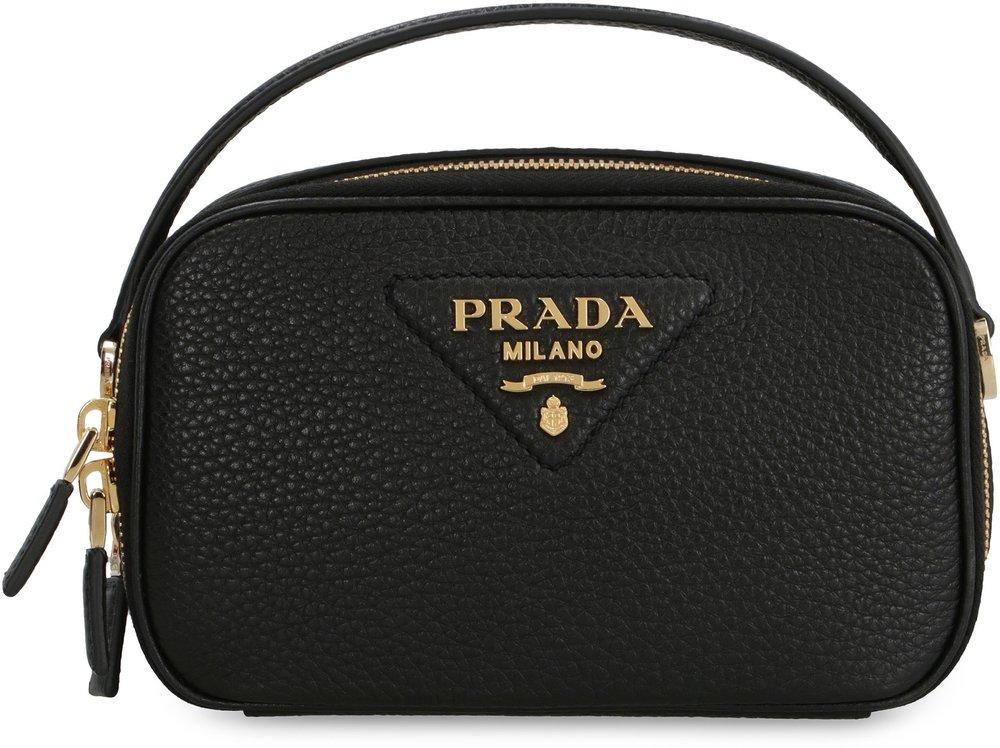 PRADA Triangle logo Crocodile embossed Nylon Tote bag Black