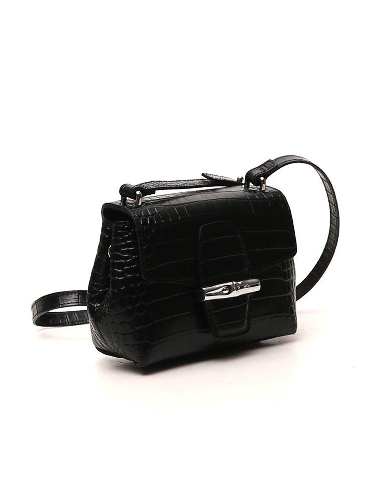 Longchamp Roseau Black Patent Leather Crossbody Sling Handbag