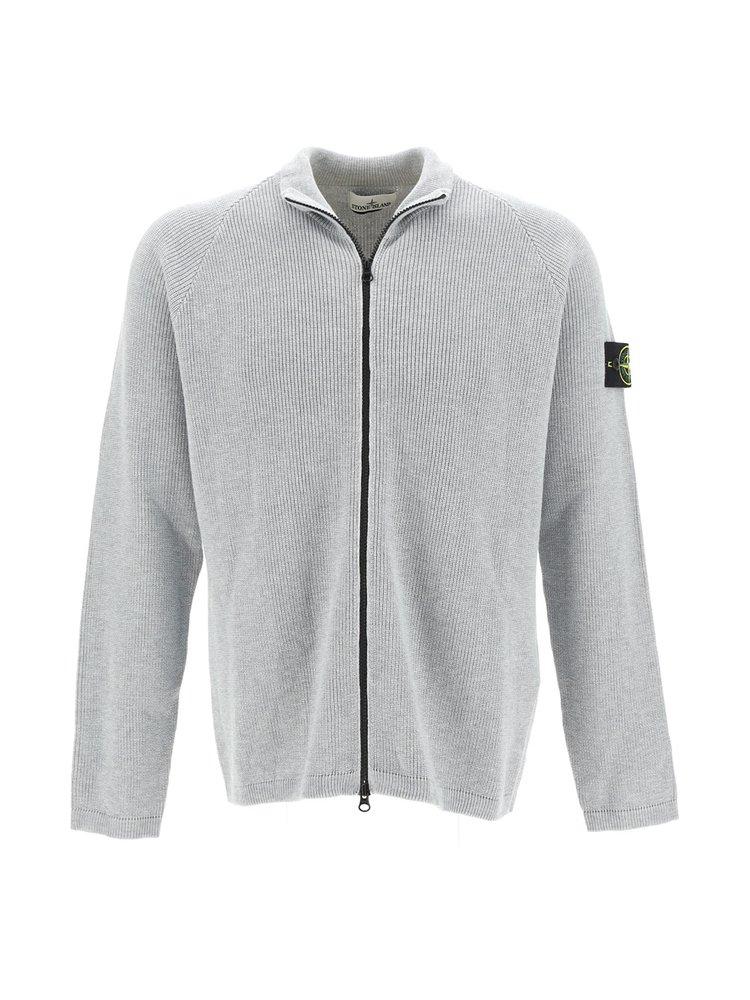 Stone Island Logo Patch Front-zip Jumper in Gray for Men | Lyst