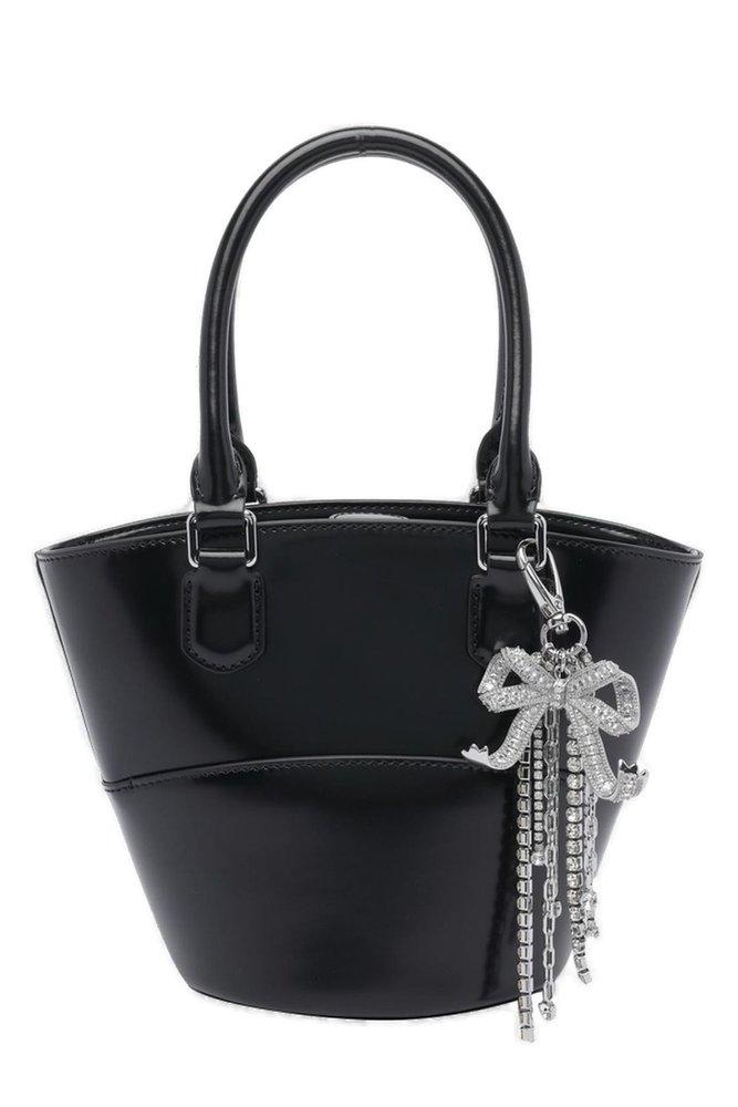 トートバッグ Self-Portrait Rhinestone-Embellished Structured Handbag With Self-Portrait The Bow Micro Embellished Tote Bag - Silver