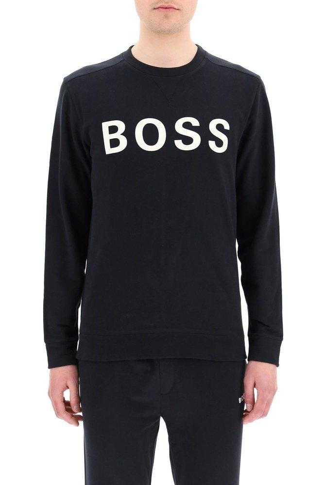 BOSS by HUGO BOSS Cotton Flocked Logo Sweatshirt in Black (Blue) for Men -  Save 57% | Lyst